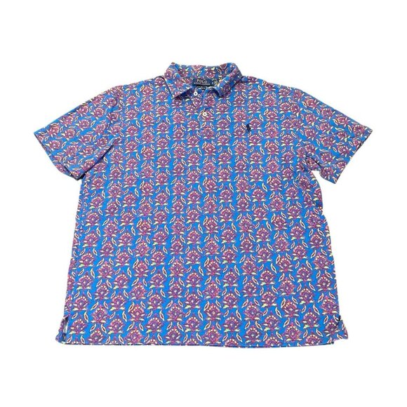 Polo‎ Ralph Lauren Shirt Mens M Blue Floral All Over Print Bohemian Lotus Golf - Picture 3 of 9